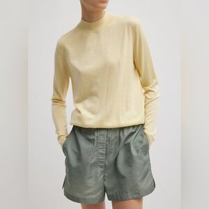 NEW $695 Tibi Cashmere Silk Blend Mock Neck Easy Sweater in Lemon Ice (Large)